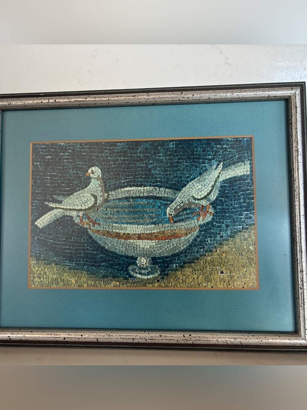 Vintage framed reproduction of the famous 5th-century Italian mosaic